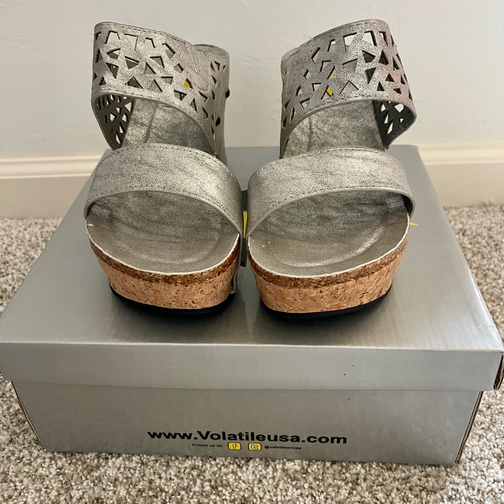 Volatile Metallic Silver Wedge Sandals